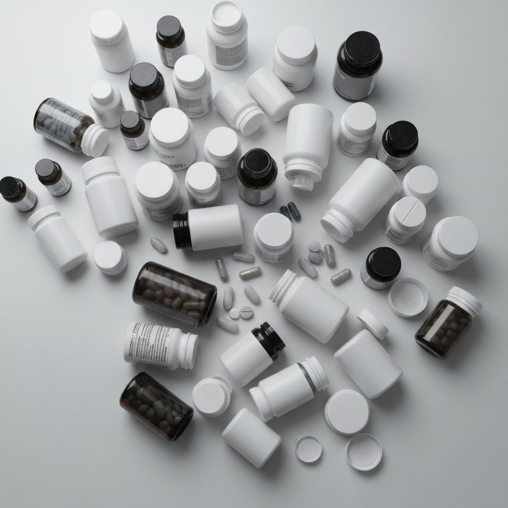 Scattered supplement bottles representing industry confusion